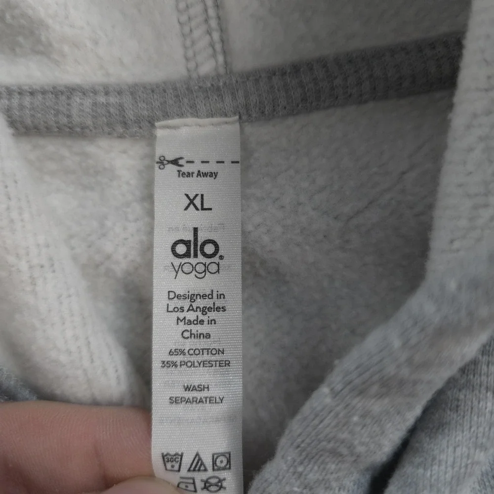 Alo Hoodie Womens XL Gray Accolade Fleece Logo Pullover Kangaroo Pocket Yoga